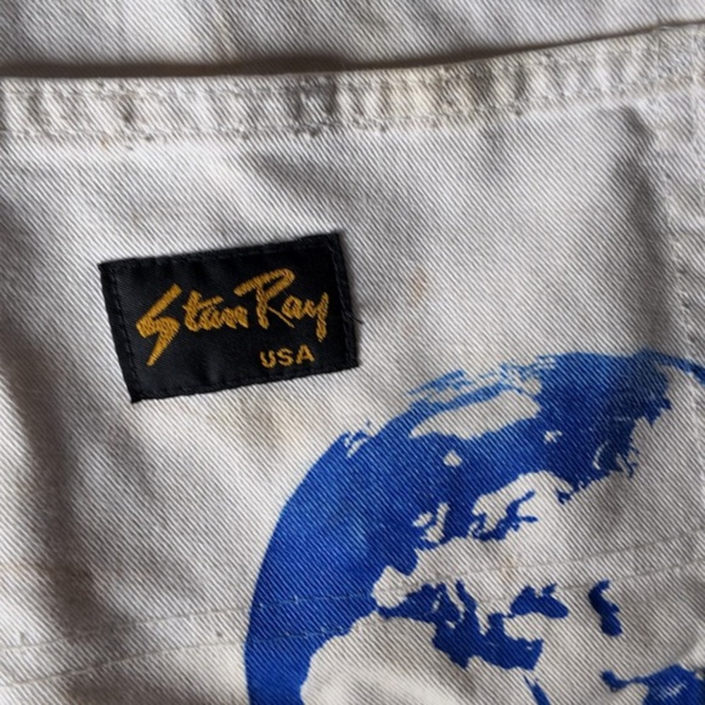 Stan Ray USA Mens White Earth Globe Print Carpenter Pants 33 *STAINED* - Picture 11 of 12